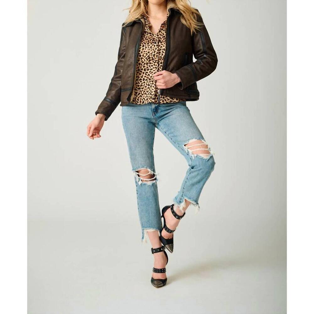 NEW MAURITIUS juneau leather jacket in dark brown
